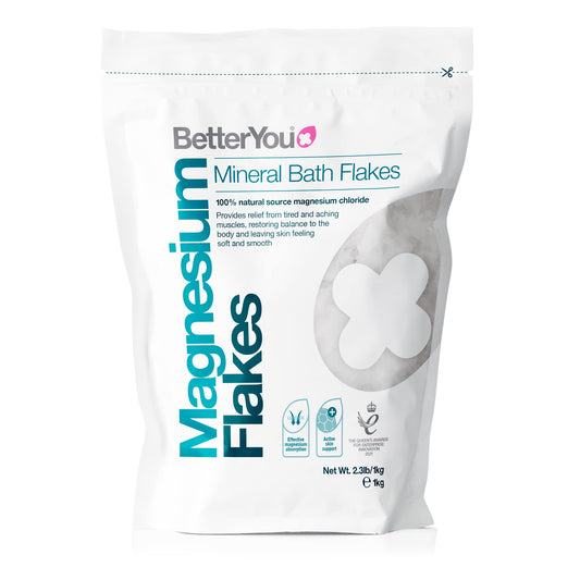 BetterYou Magnesium Original Bath Flakes, Natural Source of Zechstein Magnesium, Mineral Bath Flakes, Cleansing Bath Salts, Vegan & Palm-Oil Free, 1kg