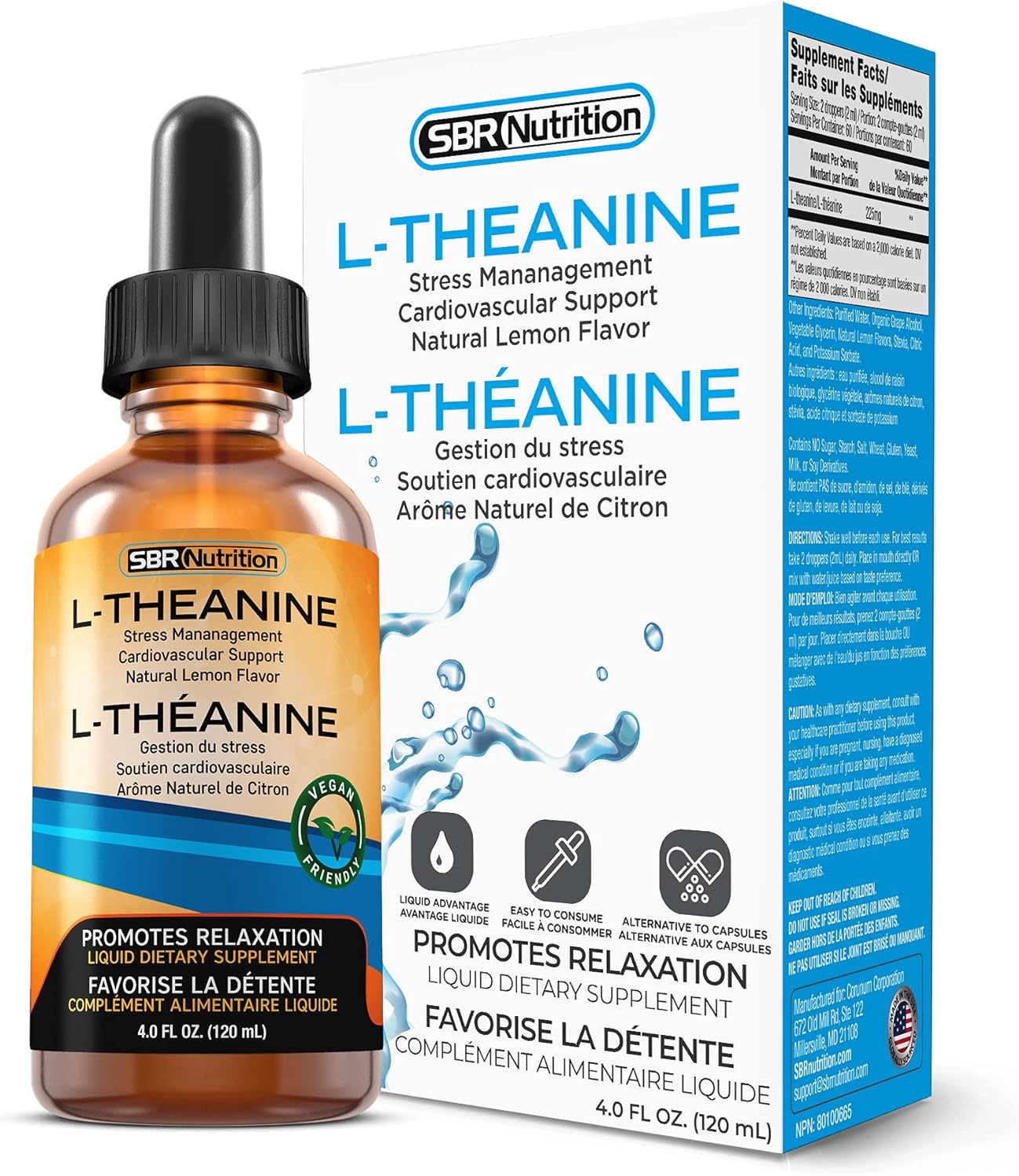 MAX Absorption Liquid L-Theanine Drops | All Natural, Vegan, Alcohol Free, Non-GMO | for Stress Relief, Relaxation, Focus Without Drowsiness | Synergistic with Coffee or Caffeine